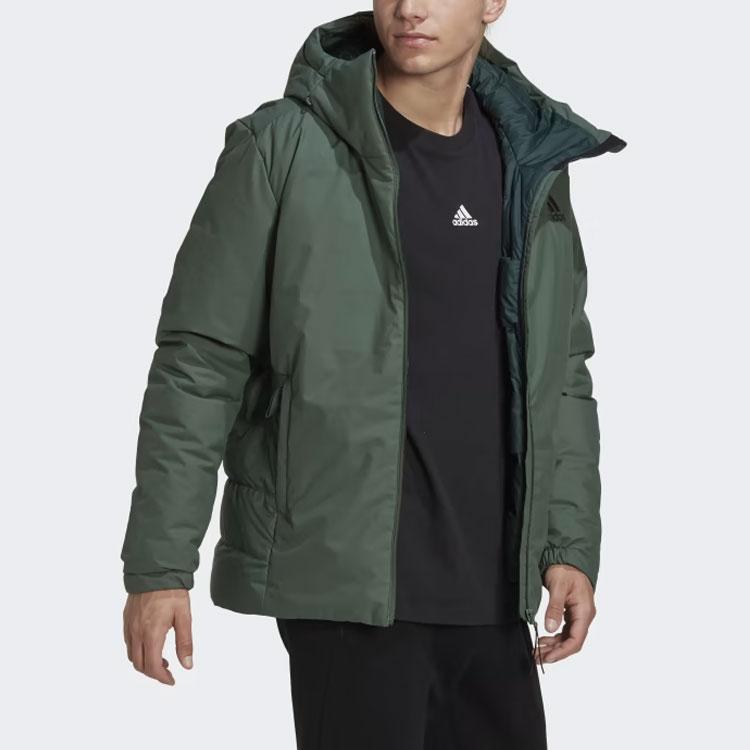 Adidas Traveer Cold.Rdy Hooded Down Jacket With Three-Stripe Logo Print Men Outerwear Green HG6014