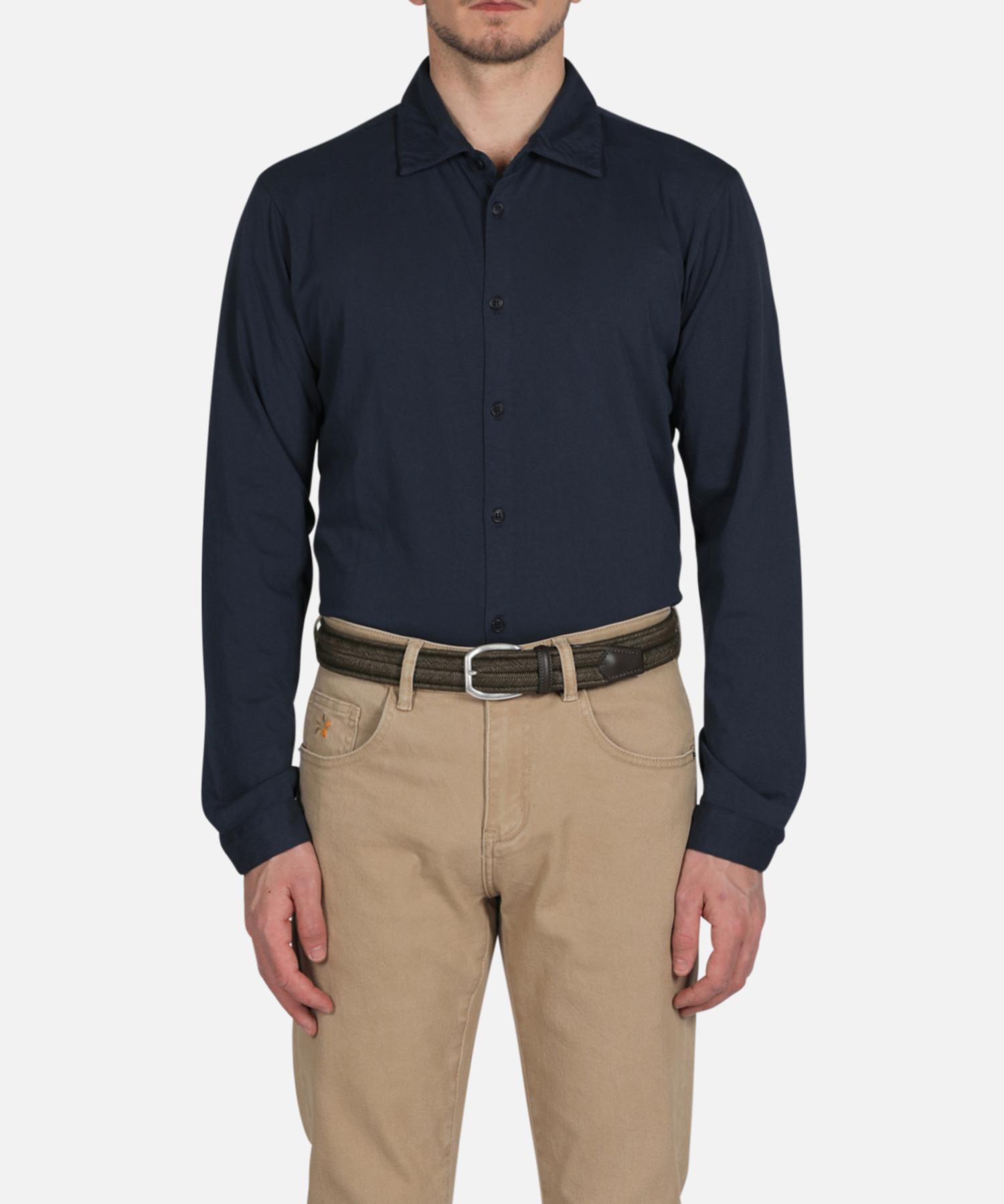 Panicalle Navy Slim Fit Dyed Cotton Shirt (Type A) Navy/Xl