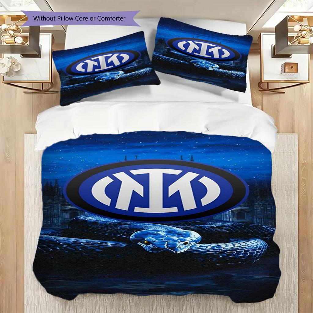 Biancheria da letto con stemma Inter Milan (1 * copripiumino + 2 * federa, senza nucleo) Set biancheria da letto 2D Piatto Regalo di Natale Compleanno Morbido e Confortevole