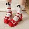 Süße Riemen Schnallen Lolita Pumps für Damen Blockabsatz Plateau Hochzeit Party Mary Janes Schuhe Damen Rosa Rot Mädchen Größe 43