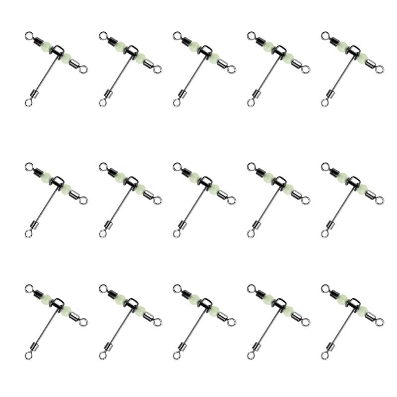 15Pcs Swivels Barrels Rolling Swivels Fishing Tackle Rig Swivels 3 Way Swivels with Glow Beads