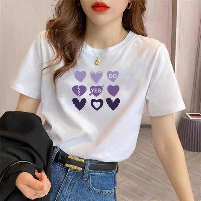 Damen Baumwoll-T-Shirt Kurzärmlig Sommer Lockeres Design Bedrucktes Schulteroberteil