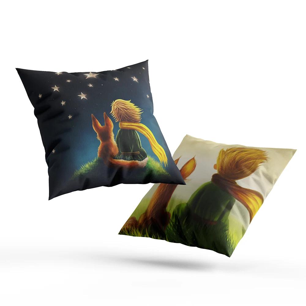 45x45cm Short Plush Little Prince Print Cartoon Pillowcase Bedroom Sofa Chair Car Waist Pillow Cover Home Party Cushion Cover