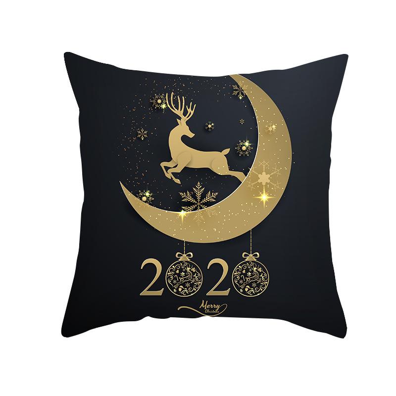New Black Hot Stamping Christmas Pillow Cover Golden Elk Christmas Tree Sofa Cushion Cover Home