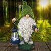 Flocked Garden Gnome Ornaments with Solar Powered Lights Lantern, Waterproof Resin Garden Statue Out
