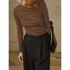 Women's Sexy Slant Neck Long Sleeve Solid Colour Inner Temperament Elegant Top