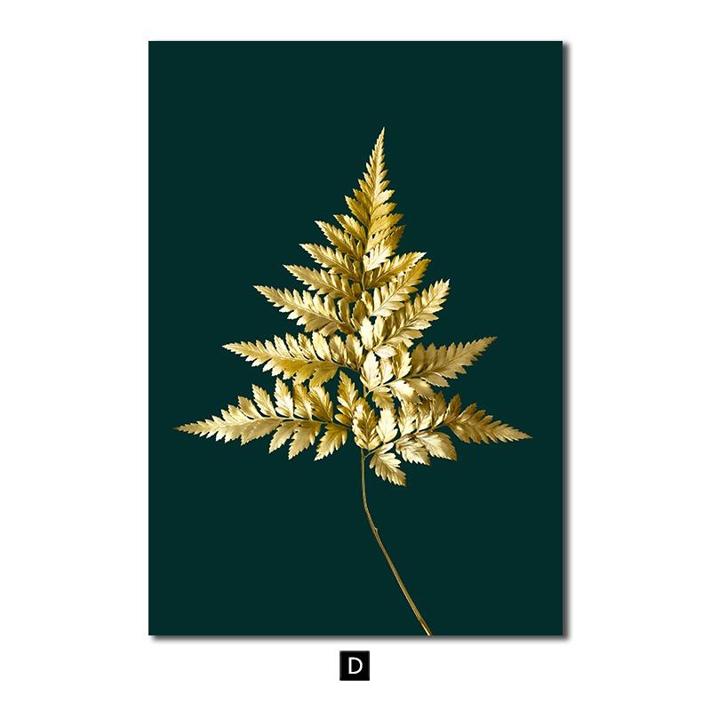 Modern Golden Green Plant Leaves Abstract Art Canvas Painting Nordic Posters and Prints Picture Living Room Home Decor Cuadros