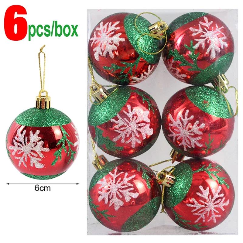 24/6PCS Christmas Balls Electroplating Color Painting Xmas Round Ball Xmas Tree Hanging Pendants Ornaments New Year Party Decor