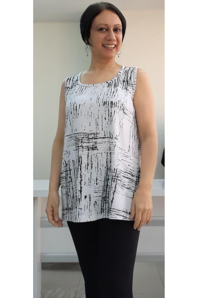 Damenstil Übergröße T-Shirt Weiß Schwarz Gemustert Dicke Träger Gekämmte Baumwolle Viskose T-Shirt