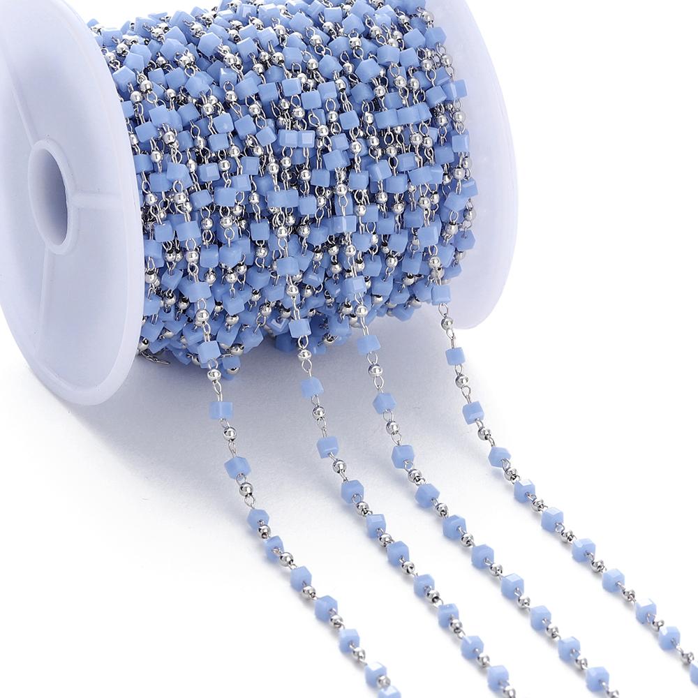 1Meter Colorful Cube Stone with Copper Beads Chains Necklace Chain for DIY Anklet Bracelets Handmade Jewelry Making Accessories