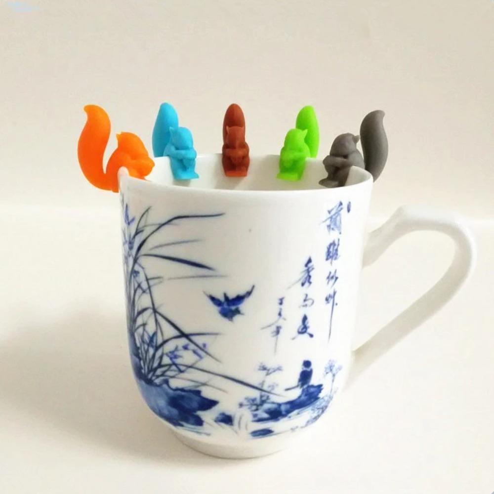 5pcs Silicone Squirrel Shaped Tea Bag Holder Candy Color Tea Bag Clip  Afternoon Tea