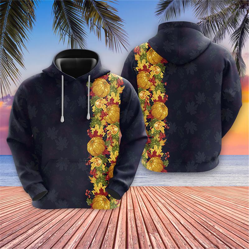 Harajuku 3D Print Happy Thanksgiving Day Hoodies Drawstring Turkey Pumpkin Graphic Hooded Sweatshirts Funny Mens Clothing Hoodie