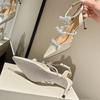 Fashion Luxury Rhinestones Bowknot Satin Mary Janes Women Pumps Elegant Pointed toe Thin High heels Summer Slingback Wedding Party Shoes