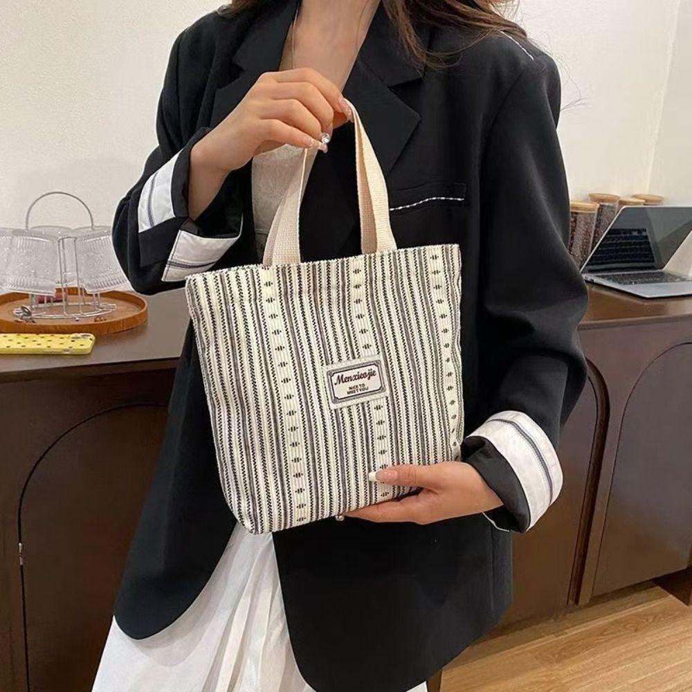 Classic Design Commuting Shoulder Bag Korean Style Striped Shopping Bag Canvas Tote Bag  Travel