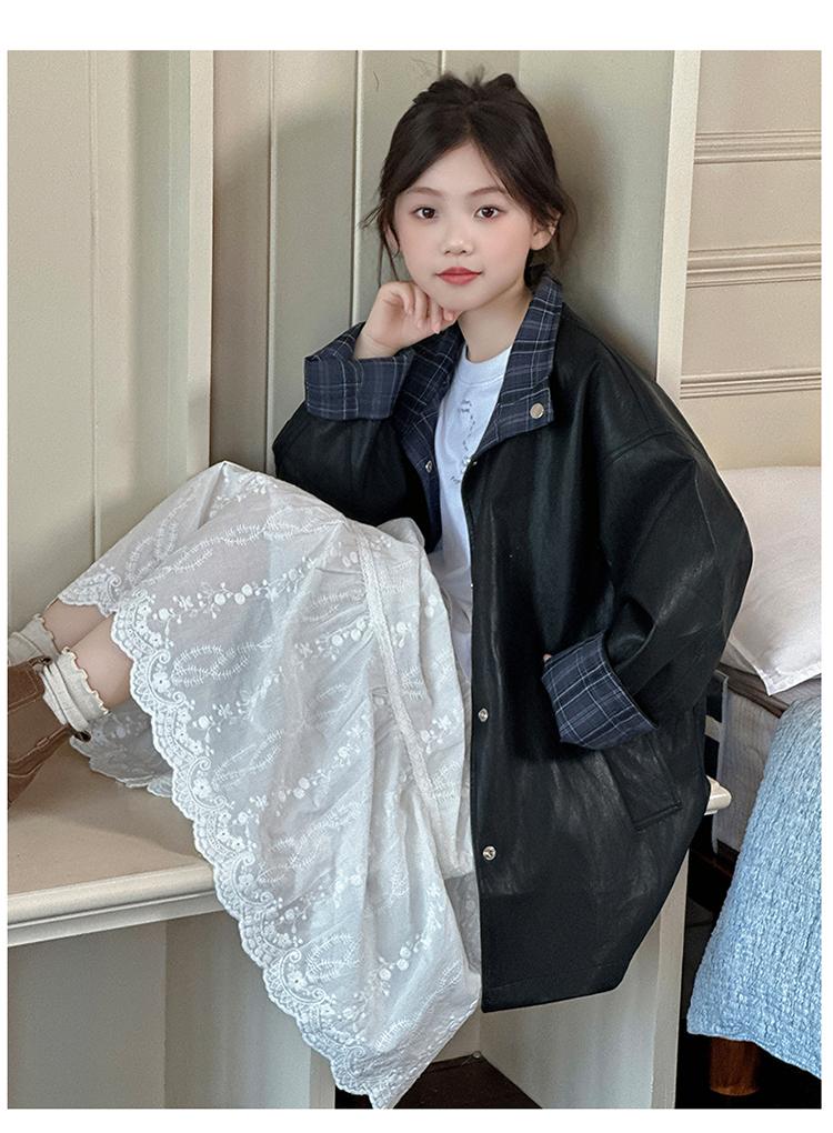 Girls' Leather Jacket 2026 Spring and Autumn New Style Children's Western-Style Korean Leather Jacket for Girls' Autumn Wear Double-Sided Outer Layer