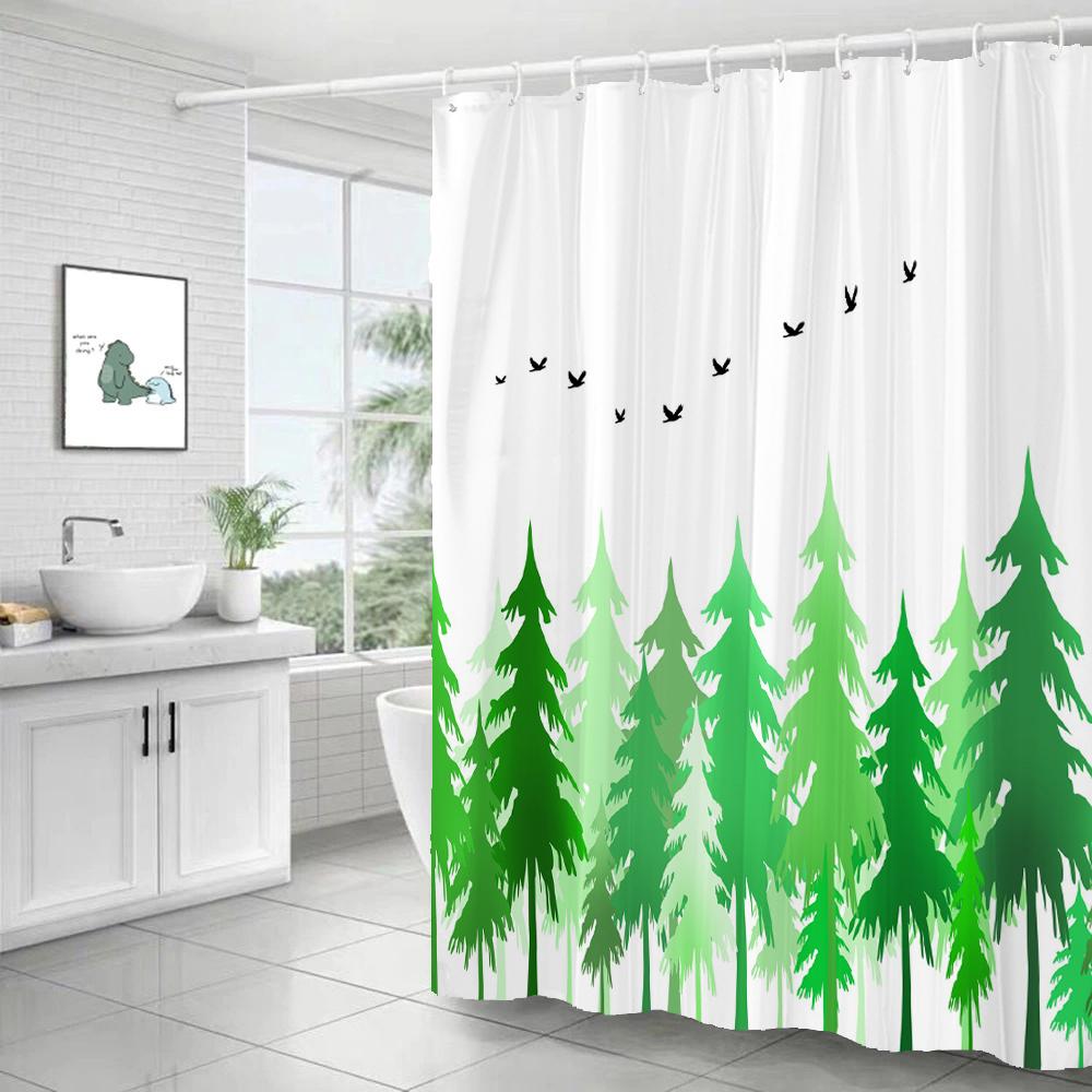 Tropical Plants Green Leaf 3D Printing Shower Curtain Polyester Waterproof Bathroom Curtain Home Decoration Curtain With Hook