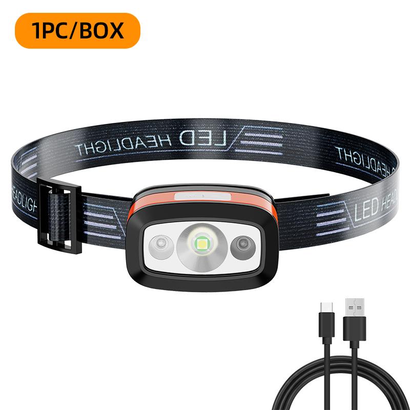 

Strong light headlight LED waterproof charging head mounted fishing light Outdoor camping dual light source induction small min Orange білий