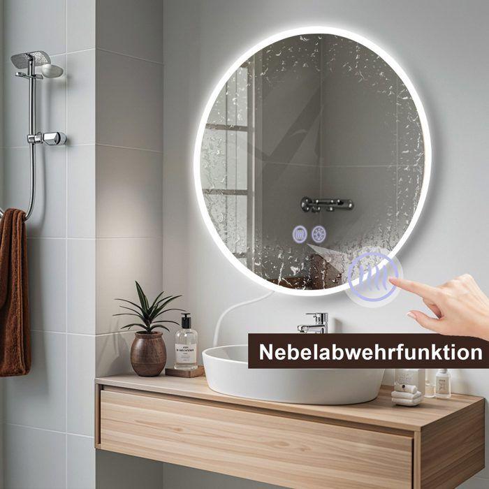 Miroir de salle de bain - NETTLIFE - Miroir rond 80 cm - LED intégré - IP44 - Tactile dimmable