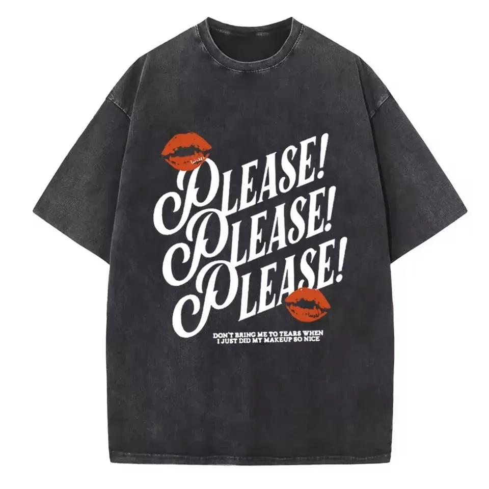 Sabrina Carpenter Washed Tshirt Please Please Please Music Merch Fan Tshirt High Quality Cotton Unisex Harajuku Tshirts S разноцветный