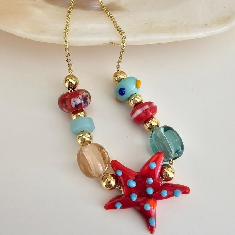 Geometric Copper Pendant Necklace With Colorful Dangle Charms For Unisex Fashion Accessory