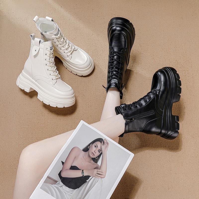 Platform Martin Boots Women's Autumn and Winter Women's Shoes New Inner Height Increase Single Boots Versatile British Lace-up Short Boots Adult