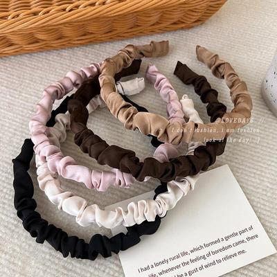 2023 Earth Tone Satin Pleated Headband: Mori Style, Thin Edge, High Crown, Ideal for Face Washing