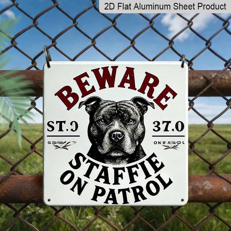 

2D Flat, 1pc, Outdoor Wall Art, Beware Staffie on Patrol Sign, Funny Dog Warning Wall Art, Rustic Home Decor, Farmhouse Entryway Decoration, Gift for 20*20cm