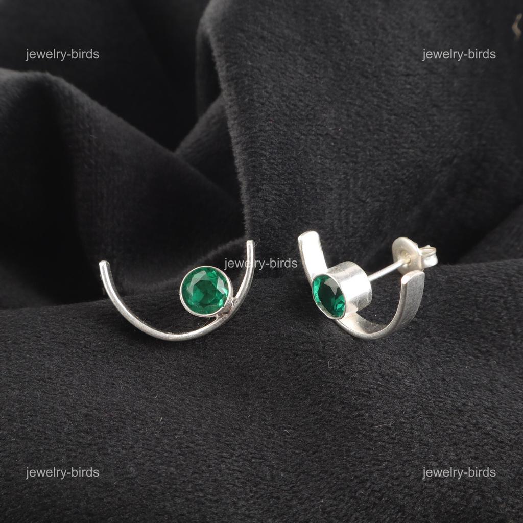 Green Emerald Gemstone 925 Sterling Silver Birthday Dangle Drop Hook Earrings EE-145-12