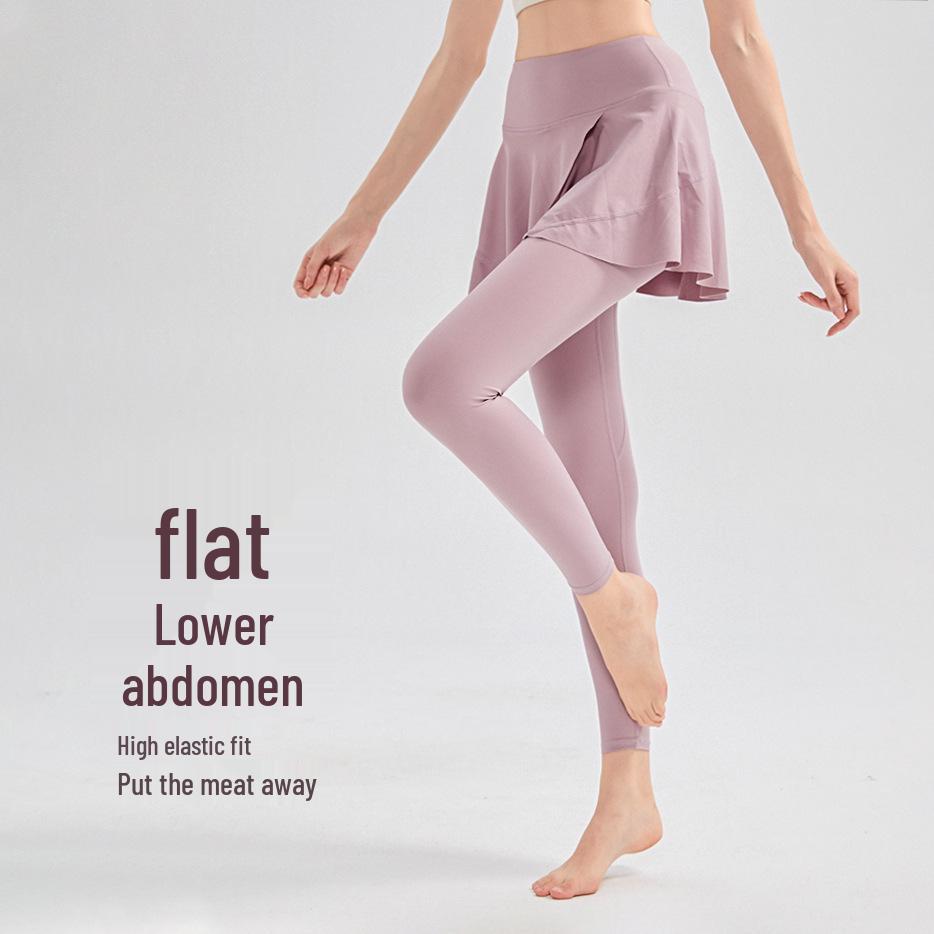 Women's High-Waist Yoga Skirt Pants - Hip-Lifting, Slimming Fitness Trousers with Skirt Hem for Running and Sports