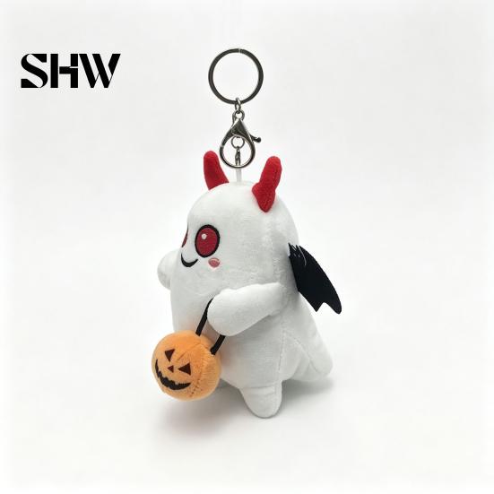 Soft Skin Friendly Plush Toy Halloween Ghost Keychain, Cute Spooky Stuffed Pendant for Backpack Small Plushie with Metal Keychain Keys, Mini Doll Bag