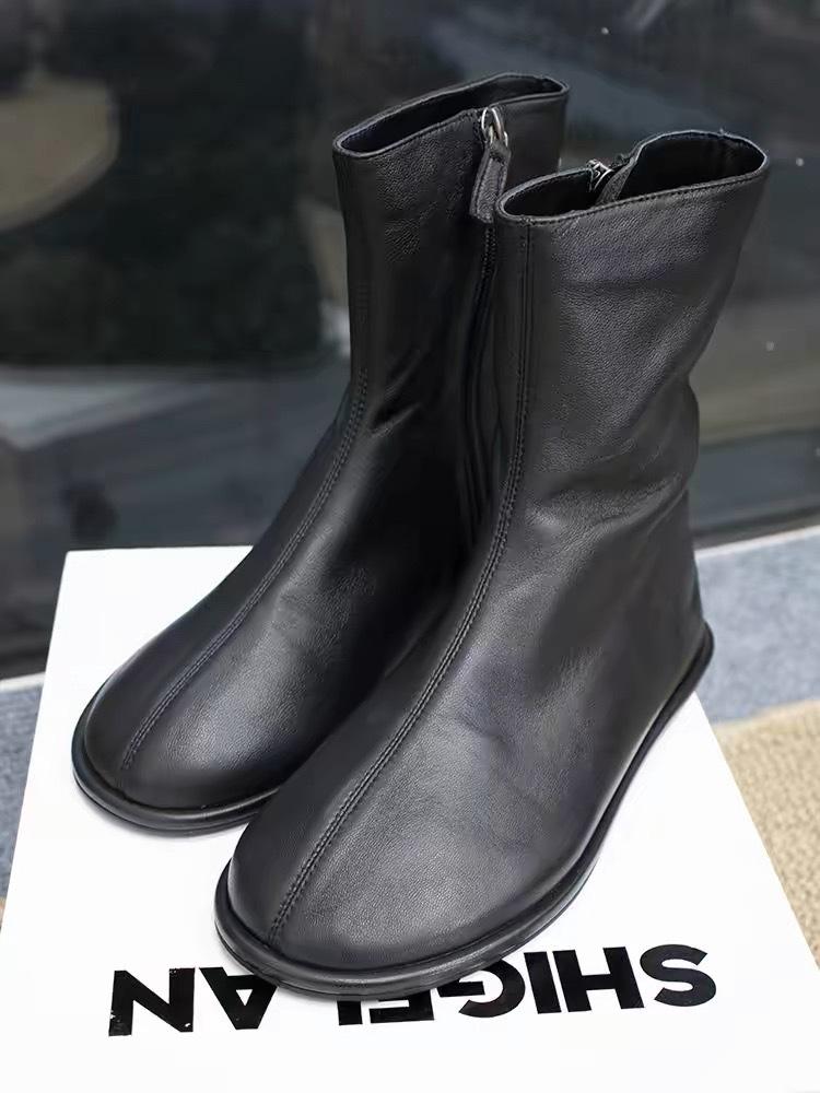 Korean Version of Simple and Versatile Elastic Thin Boots Flat Bottom Comfortable Side Zipper Chelsea Short Boots Women's Autumn and Winter Ma