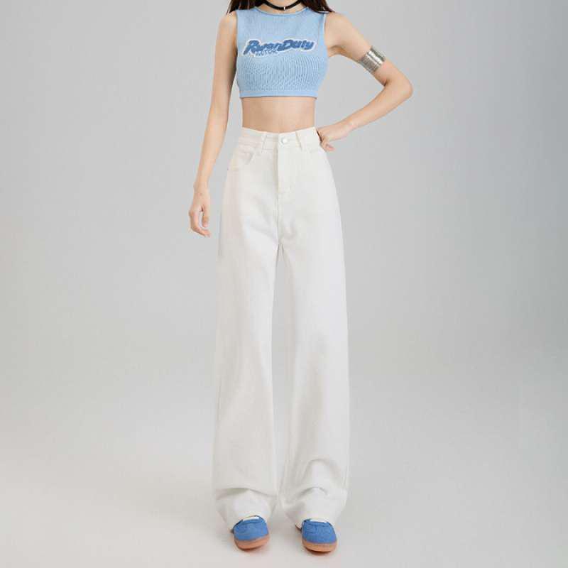 

High-Stretch, High-Waist Waterproof Stain-Proof Denim Straight Leg Cigarette Pants XS