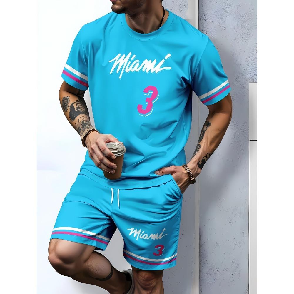 2025 men's summer new casual breathable short sleeved T-shirt shorts set casual sports set two-piece set