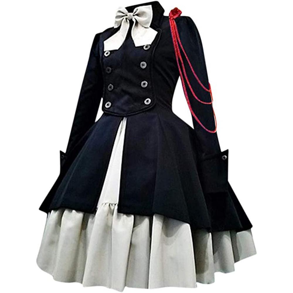 Medieval Renaissance Gothic Dress with Bow and Ruffle Skirt