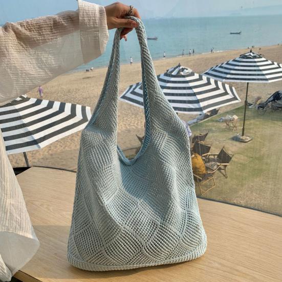 Dámská pletená taška přes rameno s velkou kapacitou, ležérní taška, jednobarevná dutá taška přes rameno pro každodenní výlety, nákupy, školu