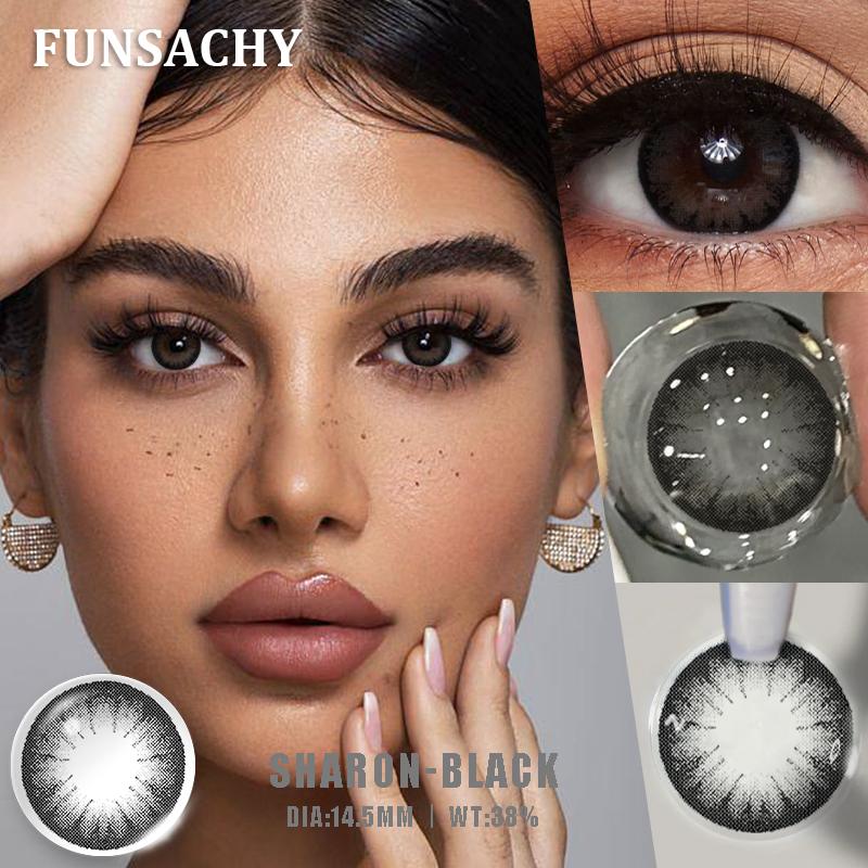 FUNSACHY 1pair Colored Contact Lenses Black Contacts Gray Lenses Natural Brown Contact Lenses Yearly Beautiful Pupils for Women