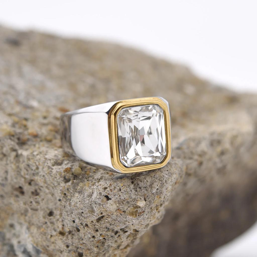 Men's/Women High Quality Stainless Steel Multiple Colors Gemstone Styles Golden Onyx Rings Jewelry