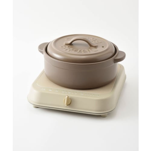 BRUNO Earthenware Pot, Size 8, for Rice Cooking, Induction Cooking, and Stewing, with Handle for Easy Cleaning and Two-Handled Operation, Greige, BHK2