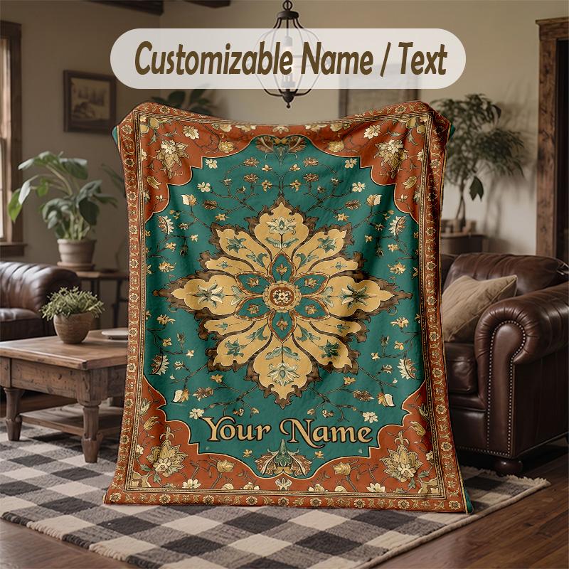 Elegant Floral 7 Theme Throw Blanket Custom Name Text Personalized Blanket Soft Cozy Blanket for Home Sofa Bed