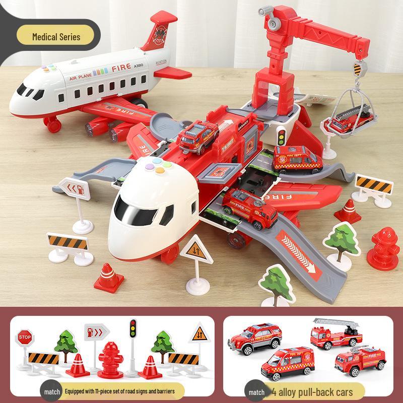 Children's Inertial Airplane Catapult Track with Golden Car and Music for Early Education