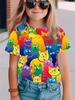 Colorful Catwoman T-shirt, cute design, summer short-sleeved 3D printed girls' top, fashionable casual street style children's clothing.