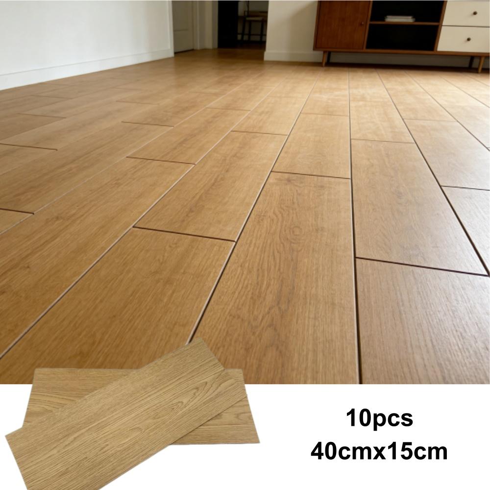 10 pcs 15x40cm wood grain PVC floor tiles, self-adhesive wear-resistant flooring, suitable for bedroom and home decoration
