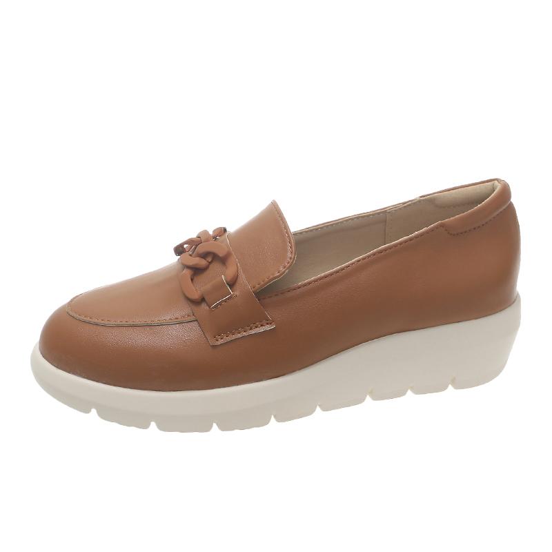 Plus Size Single Shoes Women's Autumn New Round Toe Deep Mouth Metal Chain Platform Casual Landslide Heel Loafers
