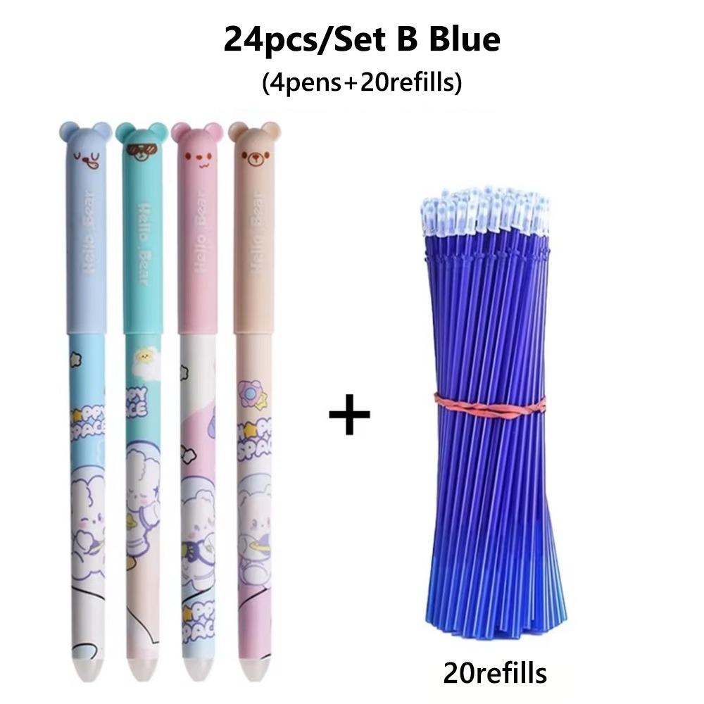 24PCS/Set 0.5mm Erasable Pen Black/Blue Ink Sign Pen Cartoon Ballpoint Pen  Students