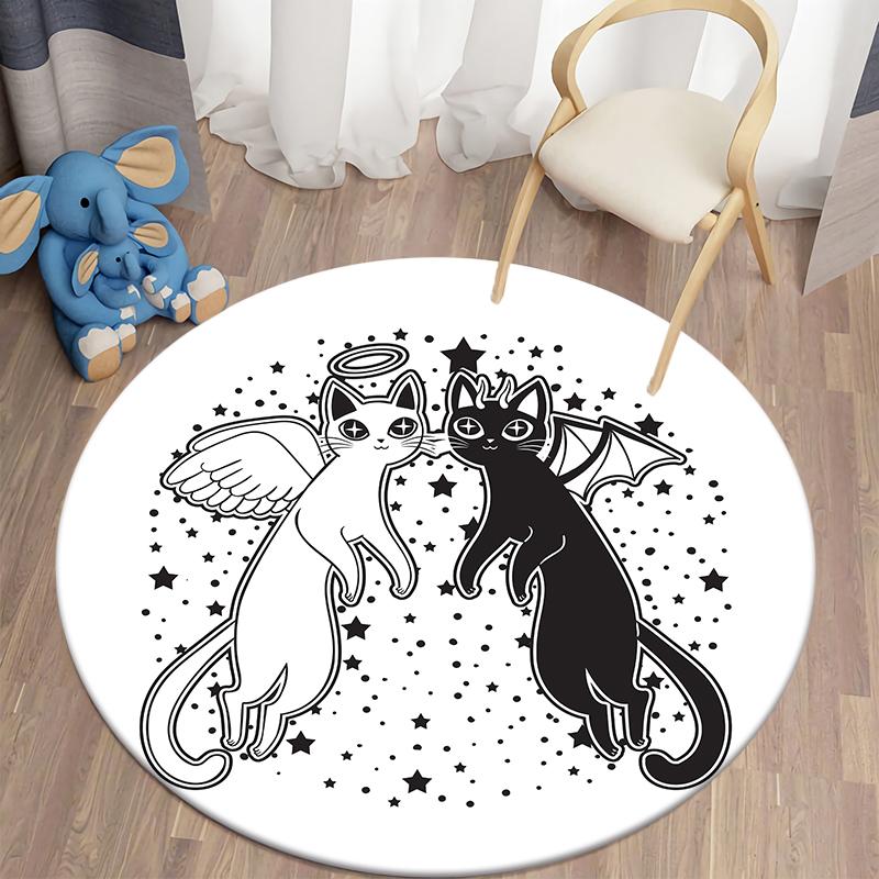 Black Cat Round Carpet for Living Room Rugs Children Carpet Bedroom Bath Mat for Children Home Decoration Anti-slip Doormat