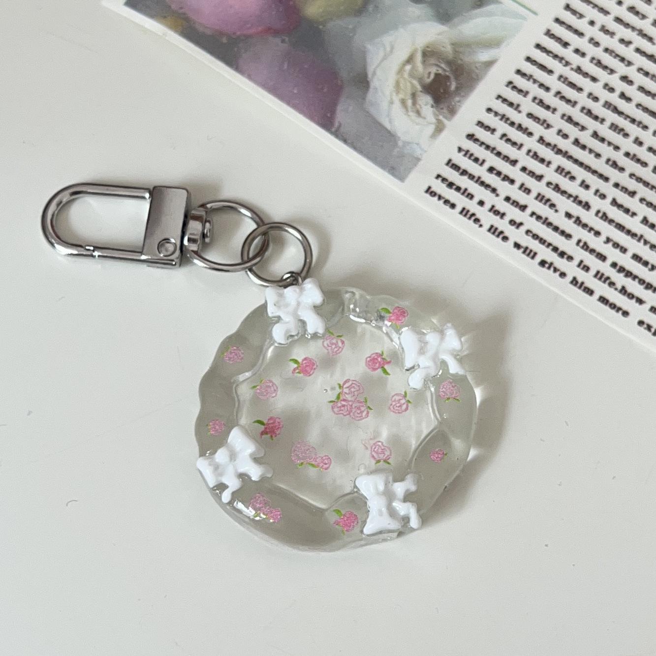 

Clear Bow Flower Plate Keychain Sturdy Cute Resin Bag Pendant Aesthetic Key Ring High-Quality Flower Keychain For Schoolbag Gift білий