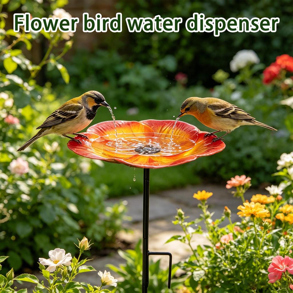 Bebedero de Pájaros de Vidrio con Estaca de Metal para Jardín Exterior Patio Césped Forma de Flor Decorativa Cuenco de Agua Comedero para Pájaros Mariposas y Animales Pequeños