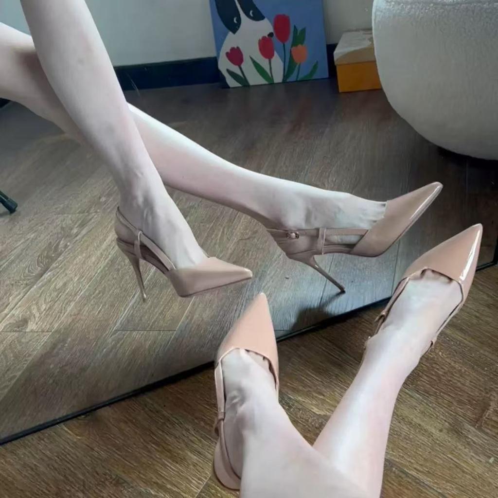 Baotou sandals women's spring new pointed fairy style temperament nude back empty one-word buckle strap stiletto high heels