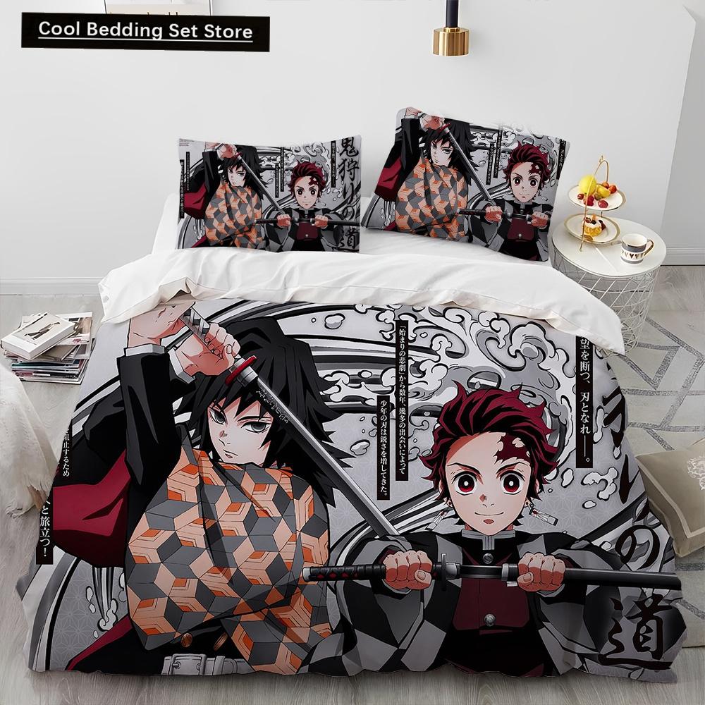 Demon Slayer Bedding Set Kamado Nezuko Duvet Cover Set Bedspread Pillowcase King Queen Full Single Size Bed Linen Kids Teen Gift
