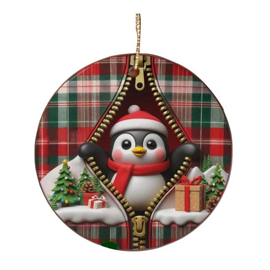 

Рождественские украшения Санта-Клаус/Олень/Пингвин/Пряничный человечек в красную клетку, дизайн на молнии, круглые 2D акриловые украшения для праздничной елки C